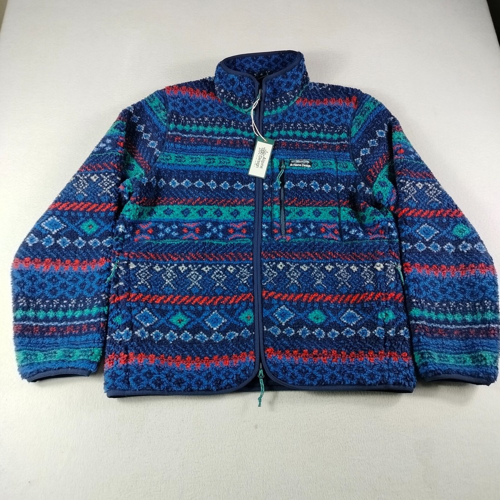 Alpine Design Fleece Jacket Mens M Navy Multicolor Sherpa Fair Isle Outdoor